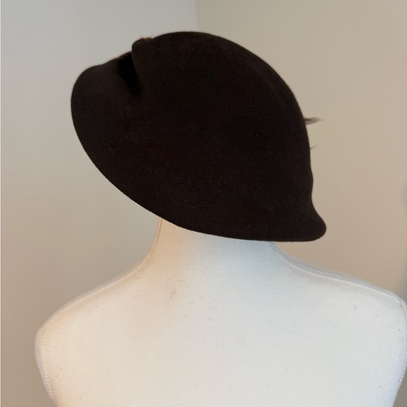 Vintage Dark Brown Wool  Hat with Feather Accent